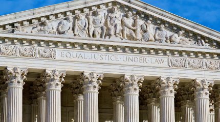 Close-up of the facade of the Supreme Court of the United States