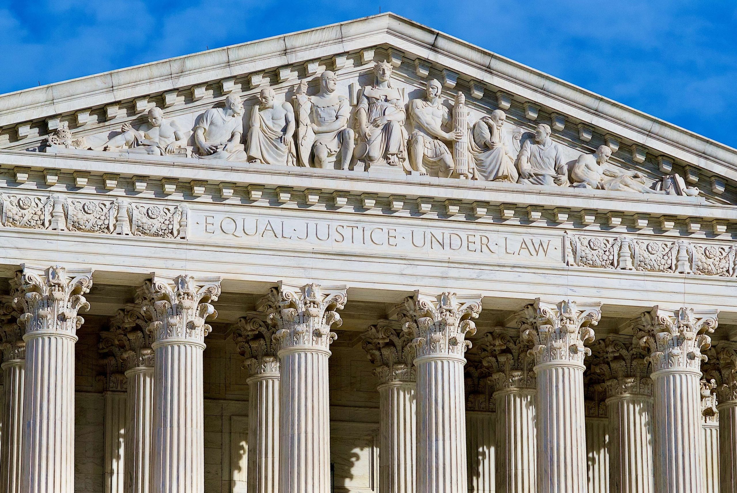 Close-up of the facade of the Supreme Court of the United States