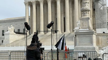 News cameras in front of the Supreme Court