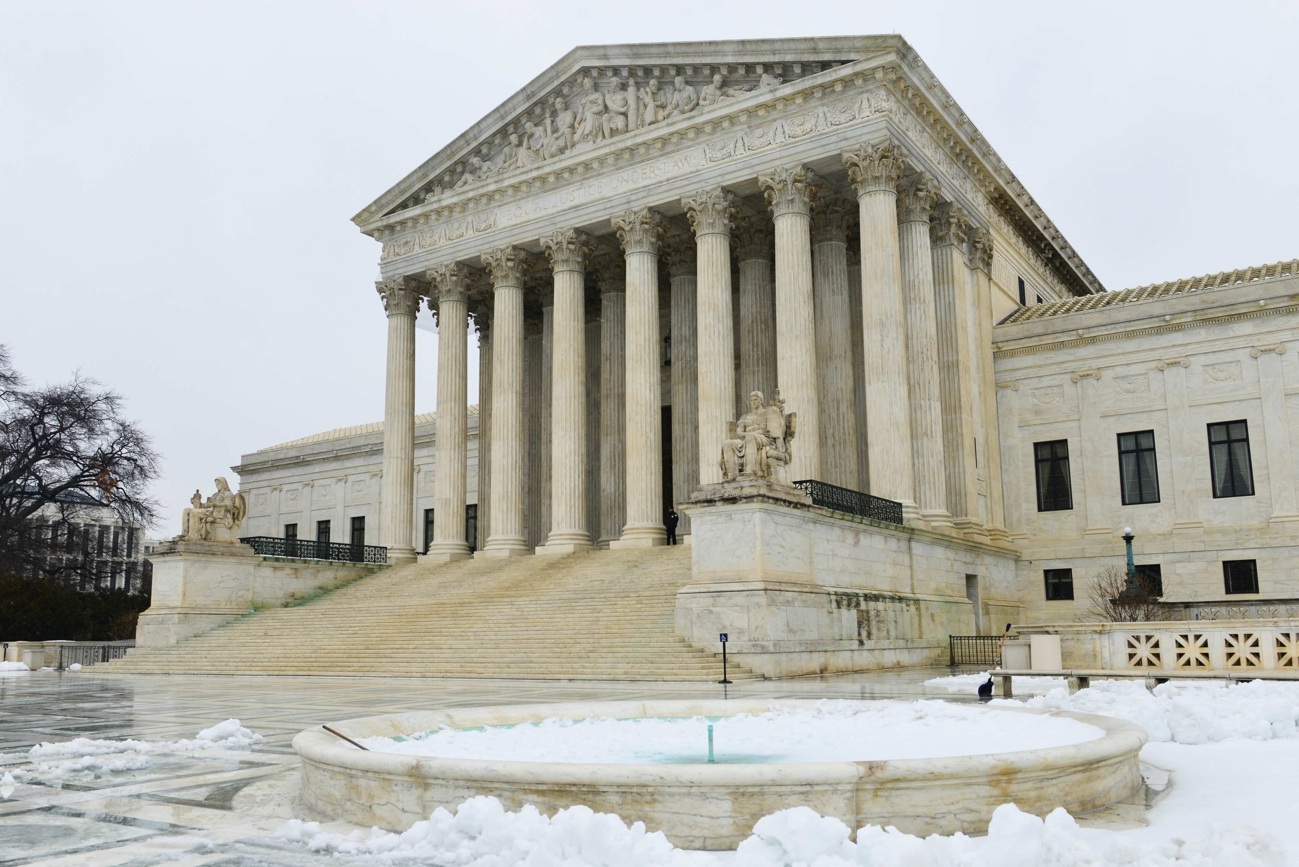 U.S. Supreme Court building in snow.